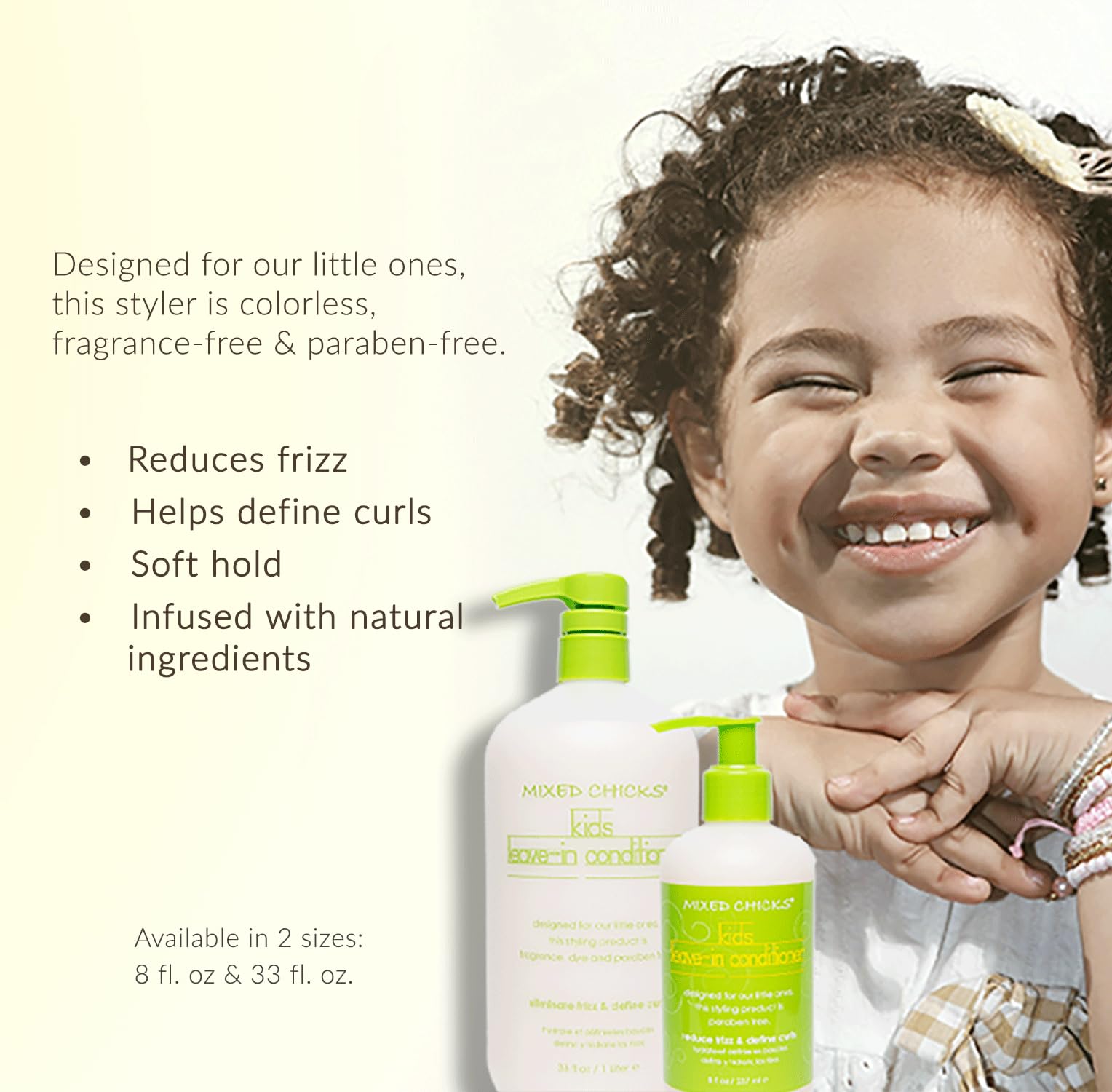 Mixed Chicks Kids Leave-In Conditioner soft hold supports touchable, defined curls.