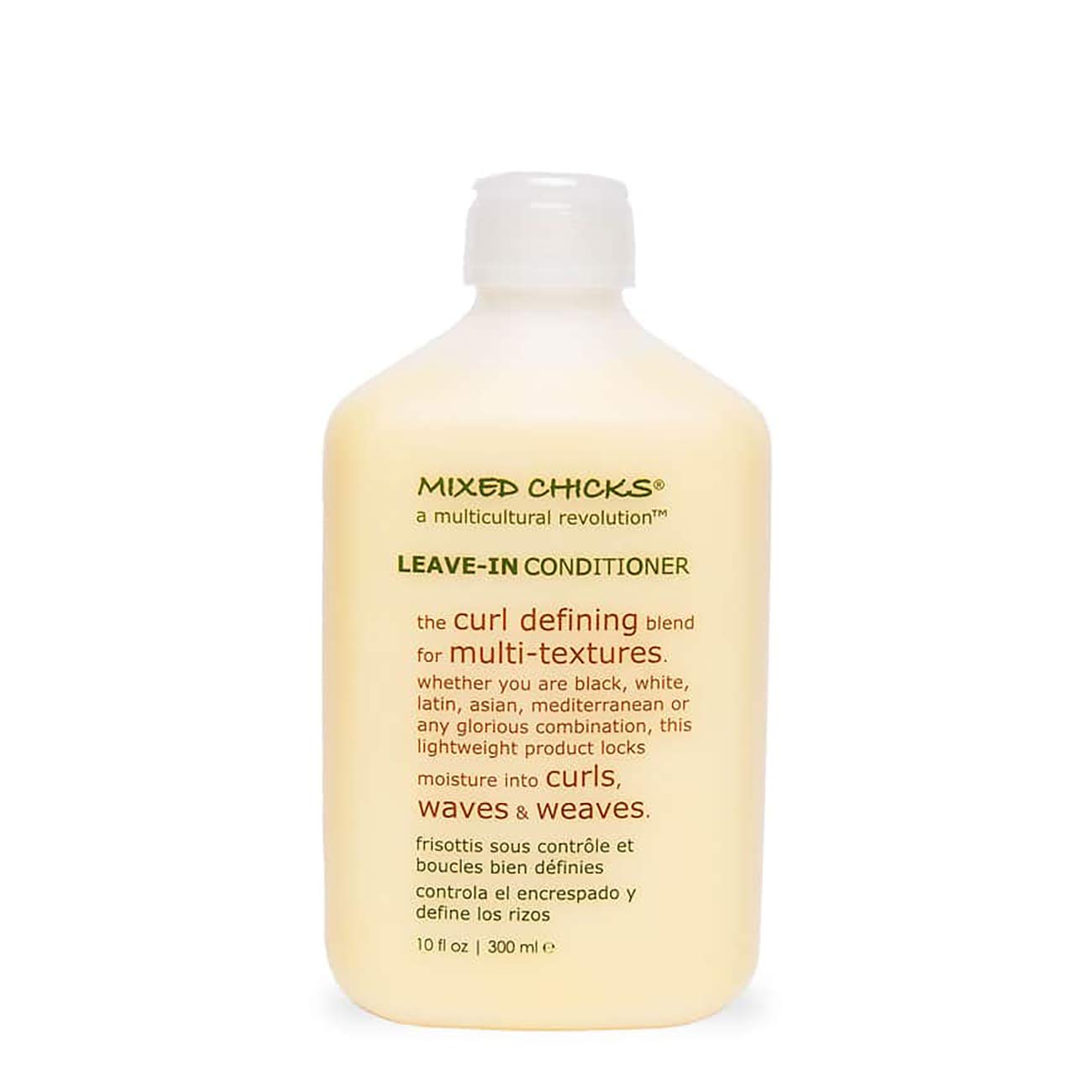 Mixed Chicks Leave-In bottle front demonstrates versatile hydration for defined curls.