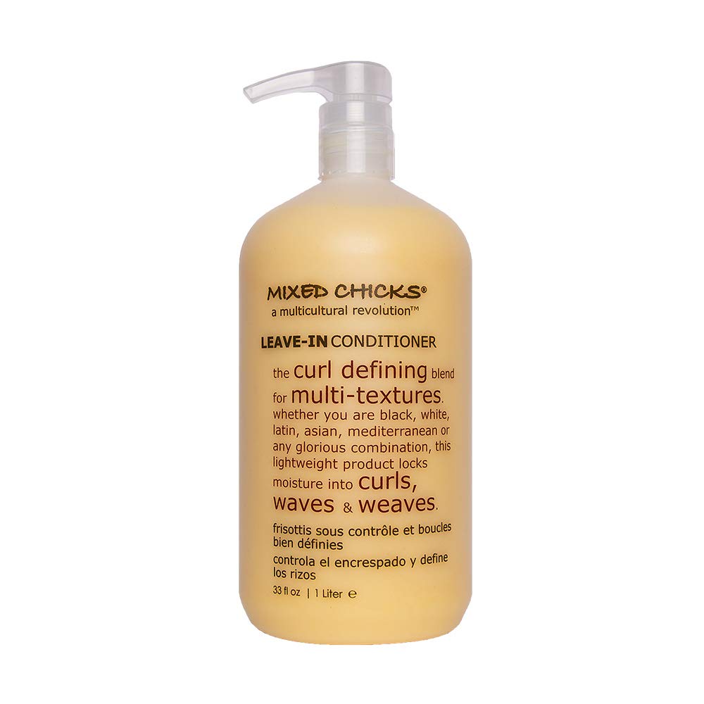 Mixed Chicks leave-in bottle pump for easy application and frizz control.