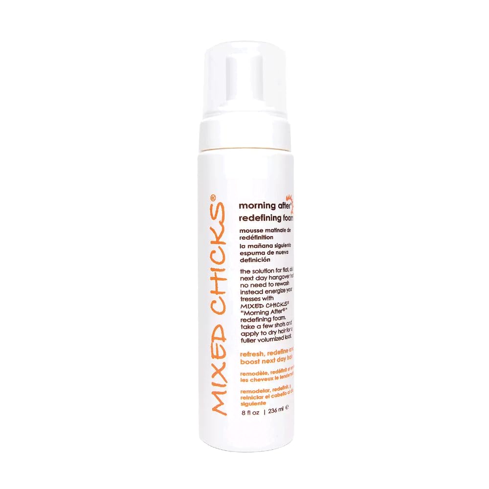 Mixed Chicks Morning After Foam bottle ready for styling and next-day boost
