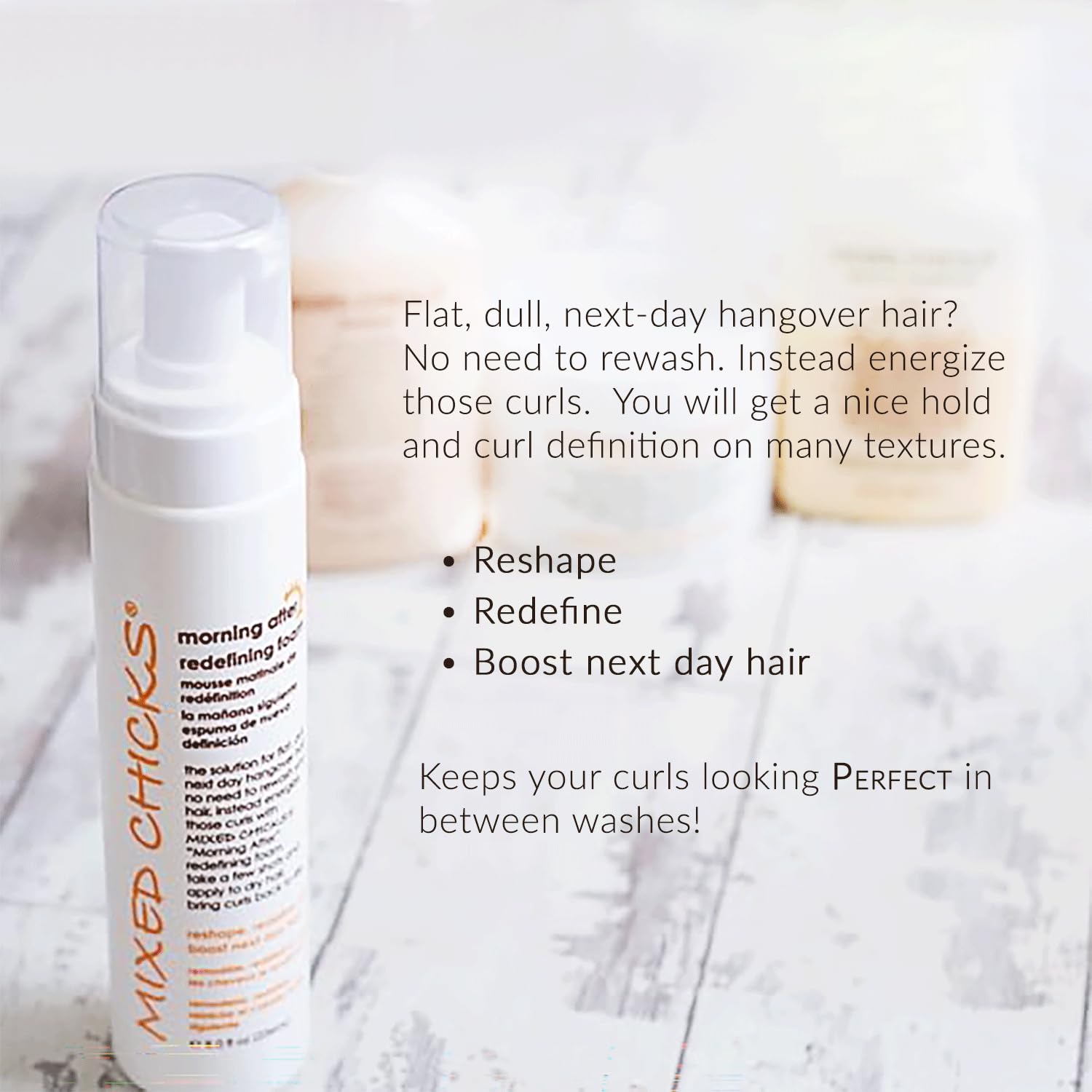 Mixed Chicks Morning After Foam helps curly hair define texture