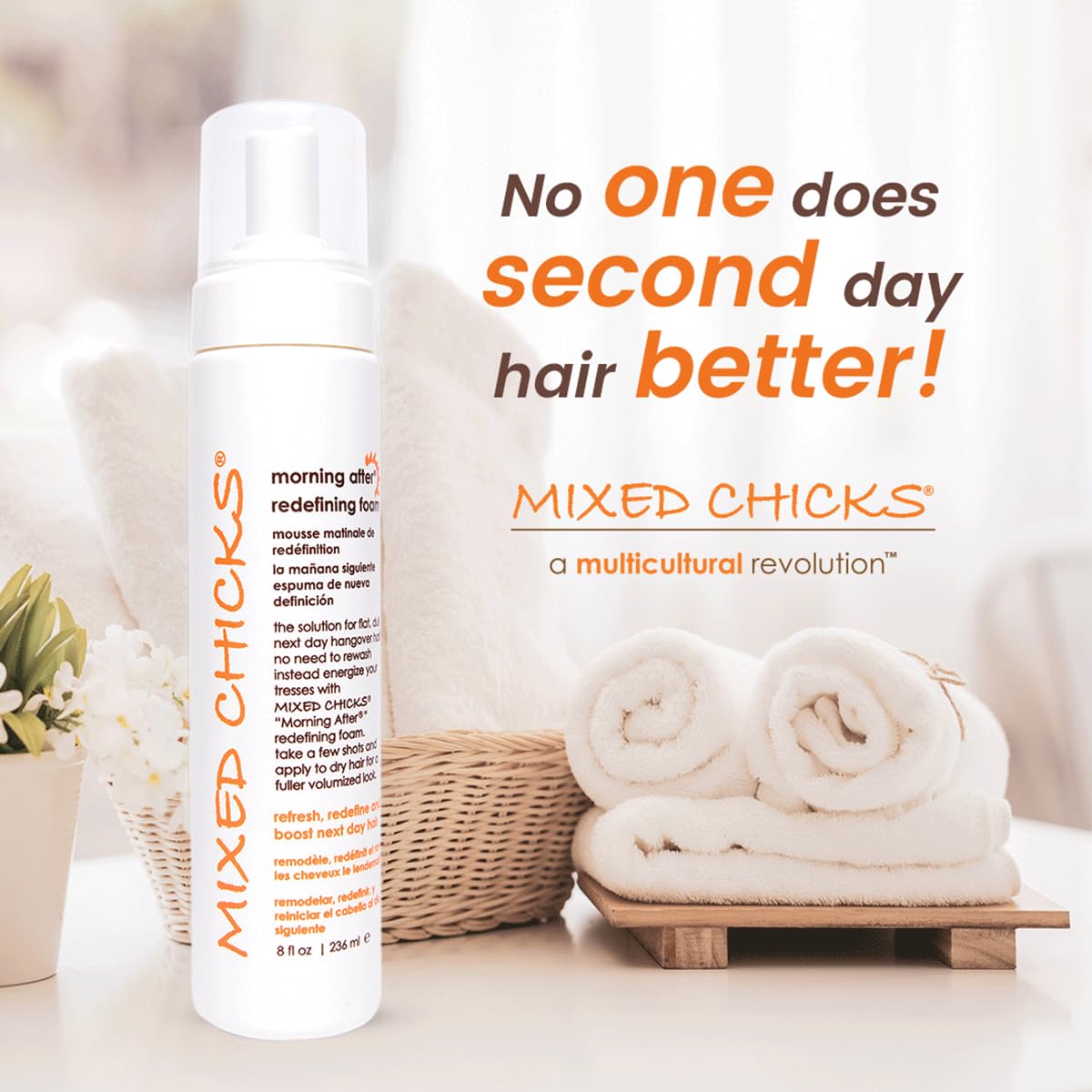 Mixed Chicks Morning After Foam close-up showing paraben-free formula