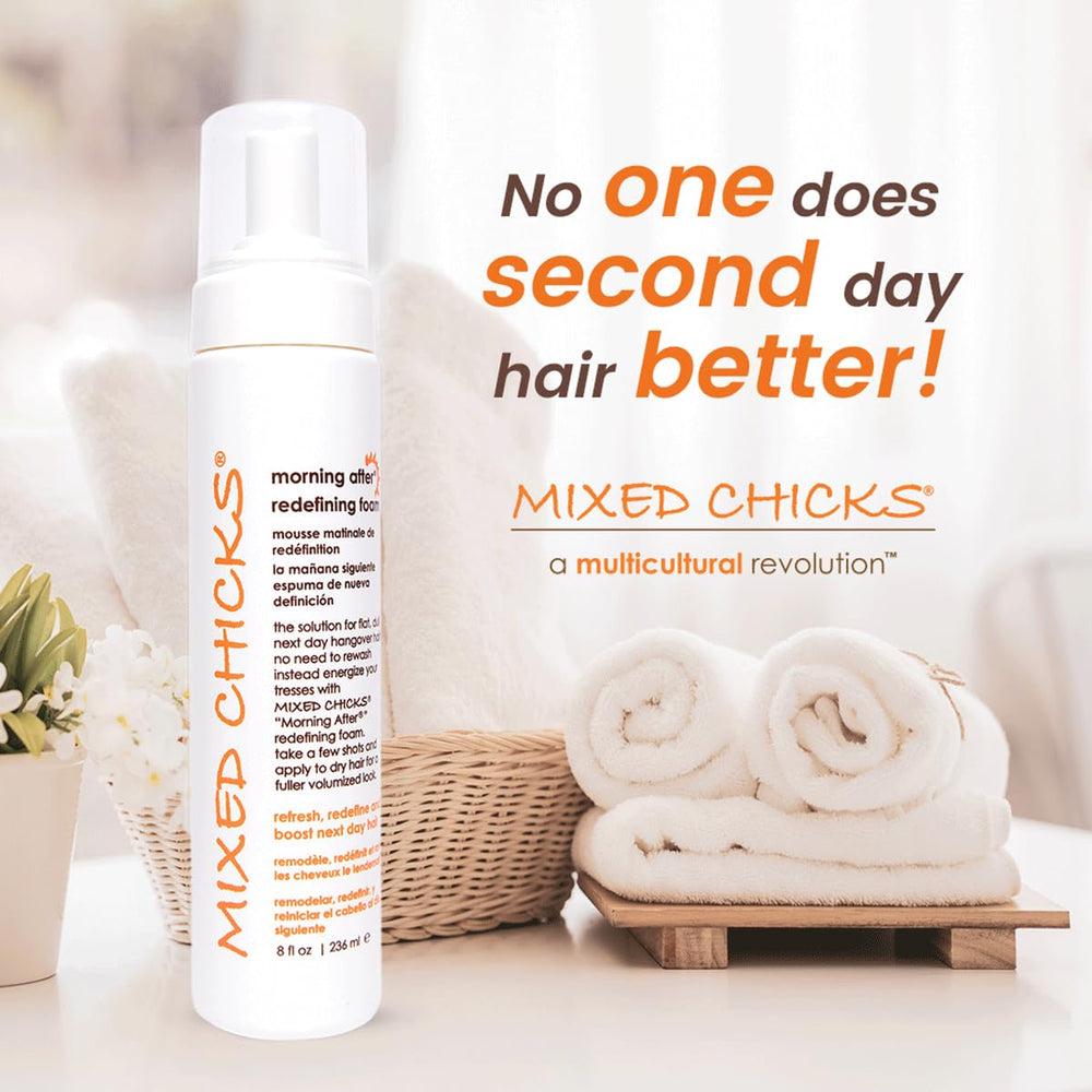 Mixed Chicks Morning After Foam close-up showing paraben-free formula