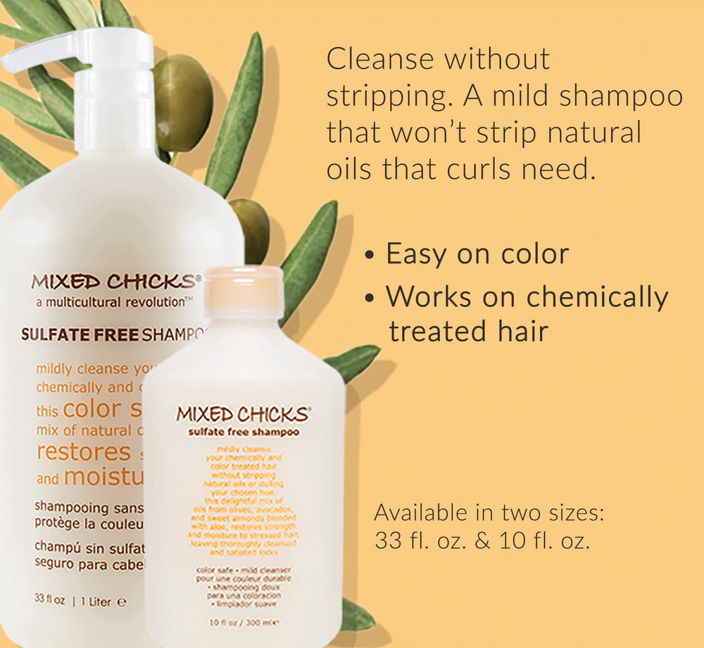 Mixed Chicks color-treated hair after shampoo, radiant and moisturized.