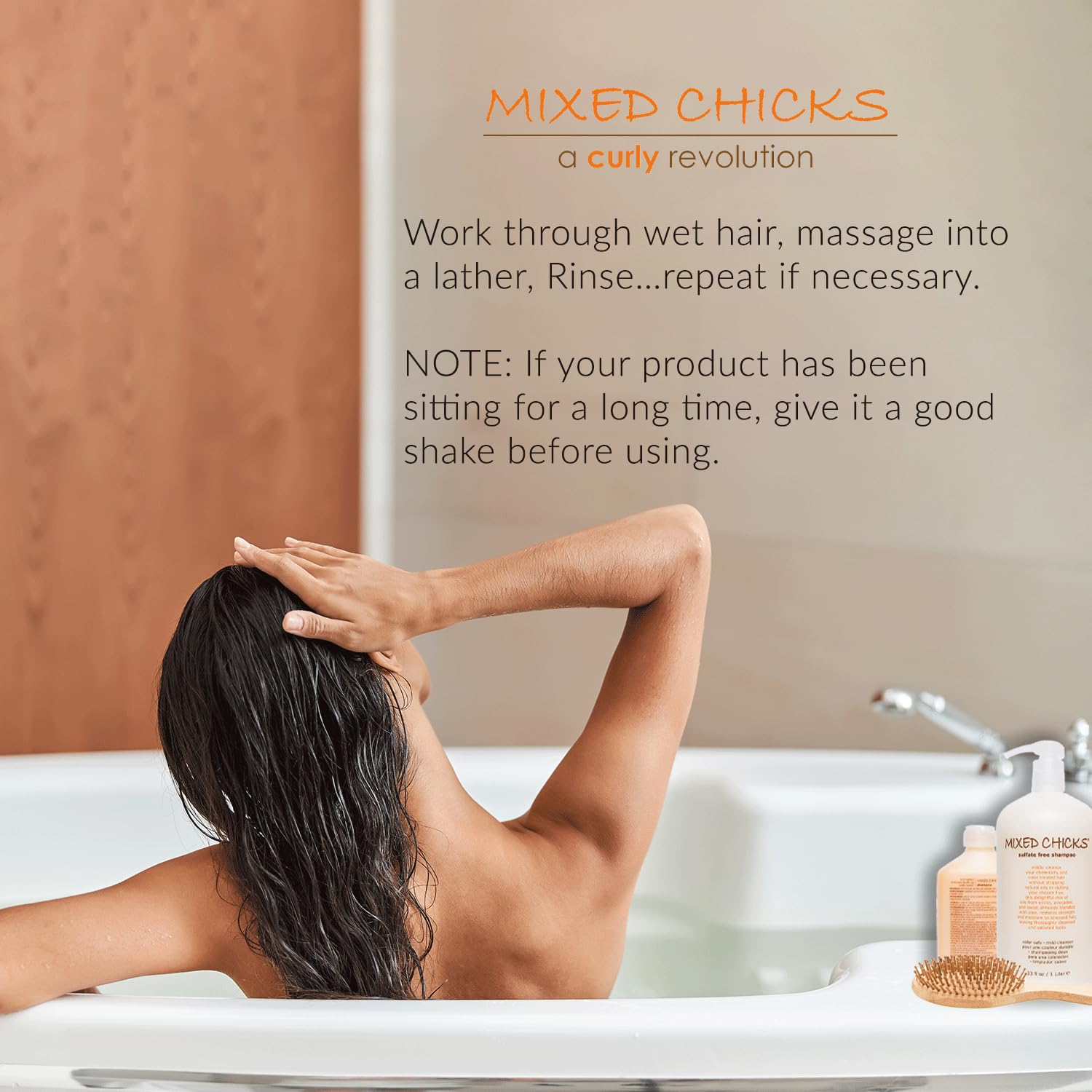 Mixed Chicks sulfate-free shampoo bottle image, highlighting gentle cleansing without stripping.