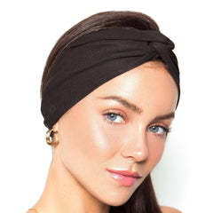 Mixiba headband headphones on model showing chic wireless listening during workouts