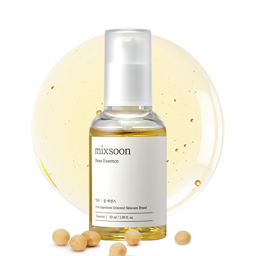 Mixsoon Bean Essence bottle pour showing hydration and gentle exfoliation.
