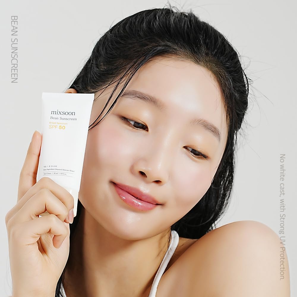 Mixsoon Bean Sunscreen texture close-up highlighting silky, non-sticky finish.