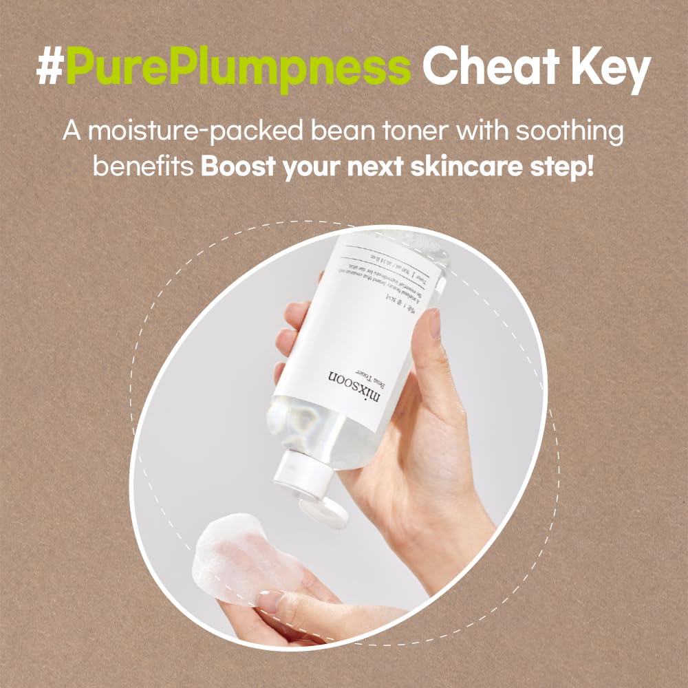 Mixsoon Bean Toner bottle cap close-up suggests gentle, user-friendly application.