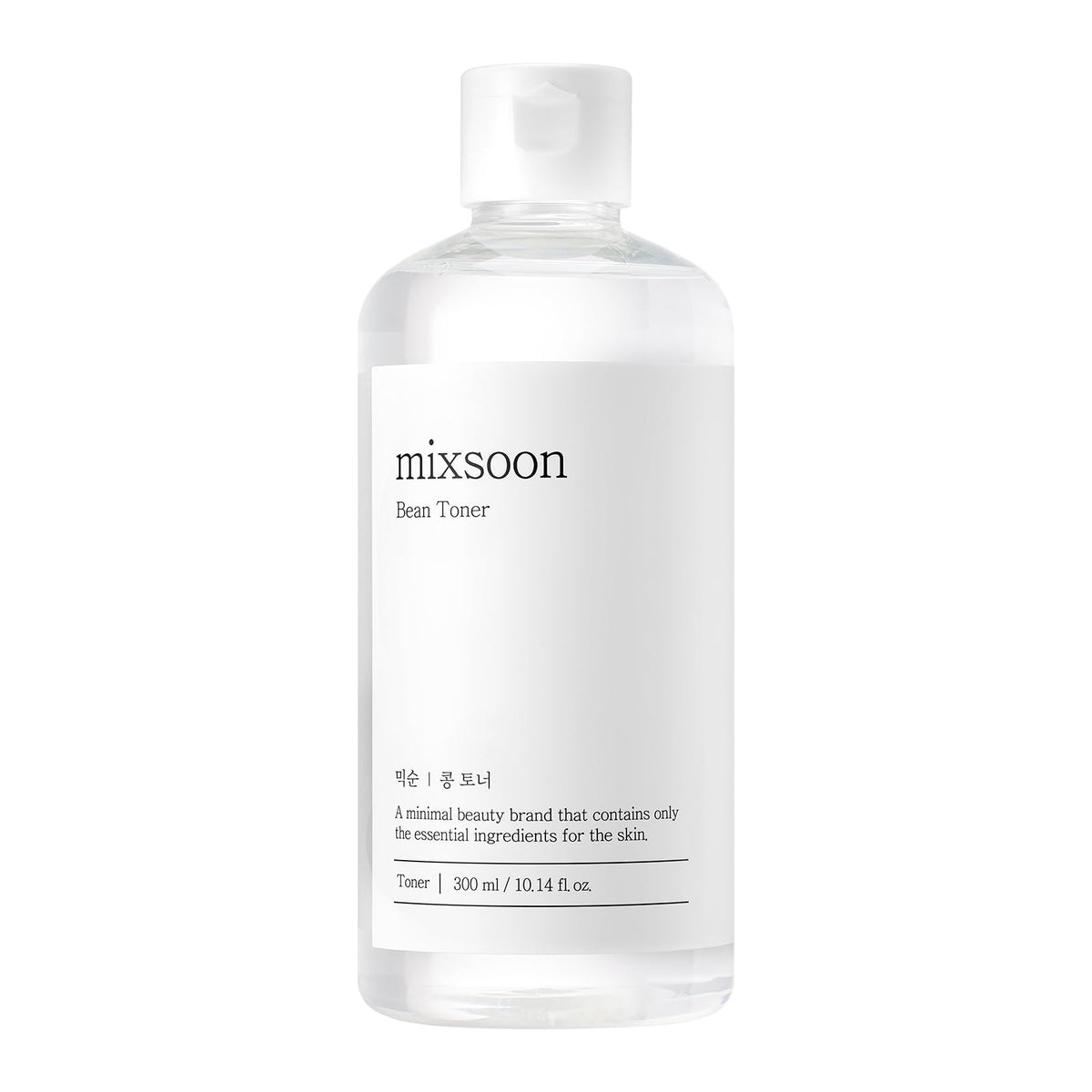 Mixsoon Bean Toner bottle front demonstrates minimalist packaging and daily hydration potential.