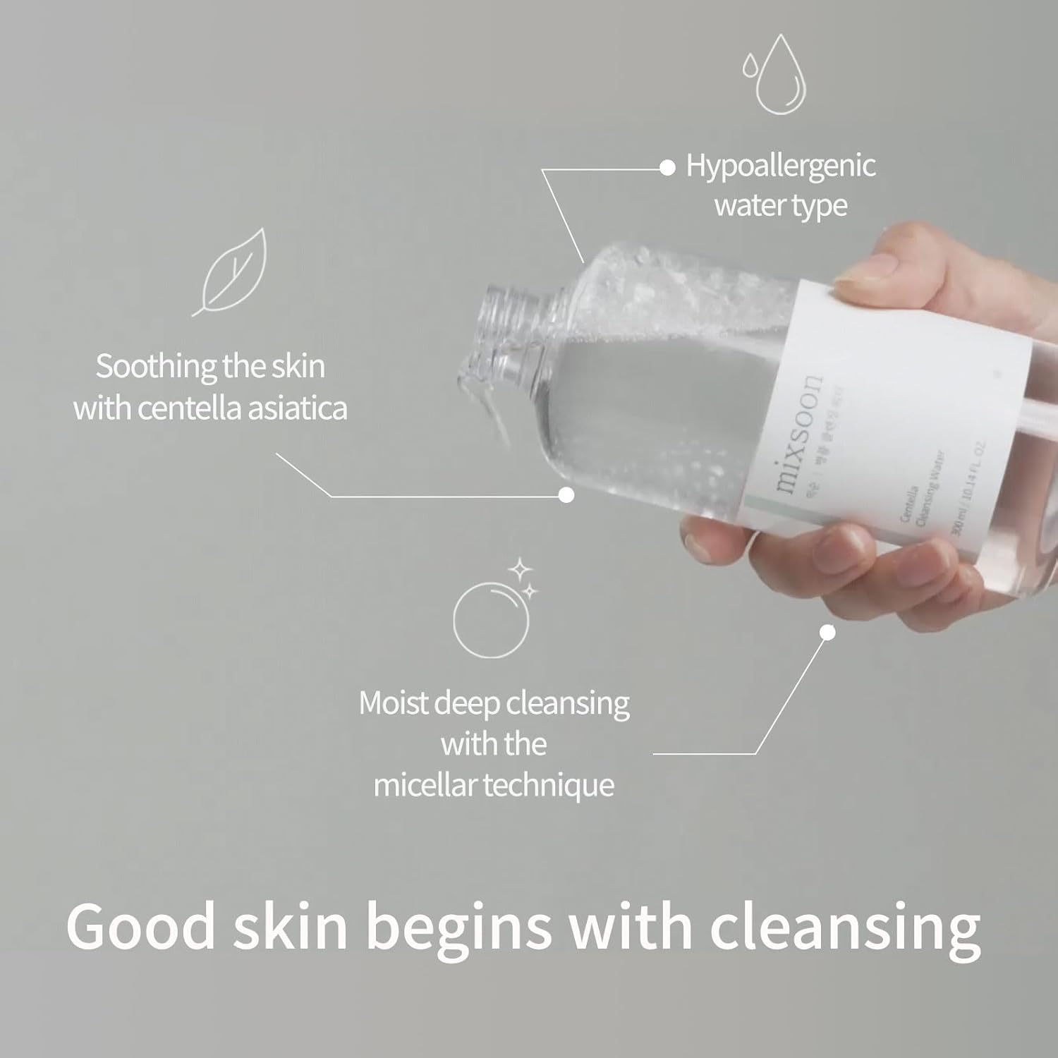 Mixsoon Centella Cleansing Water Aloe Vera detail indicating hydrating formula
