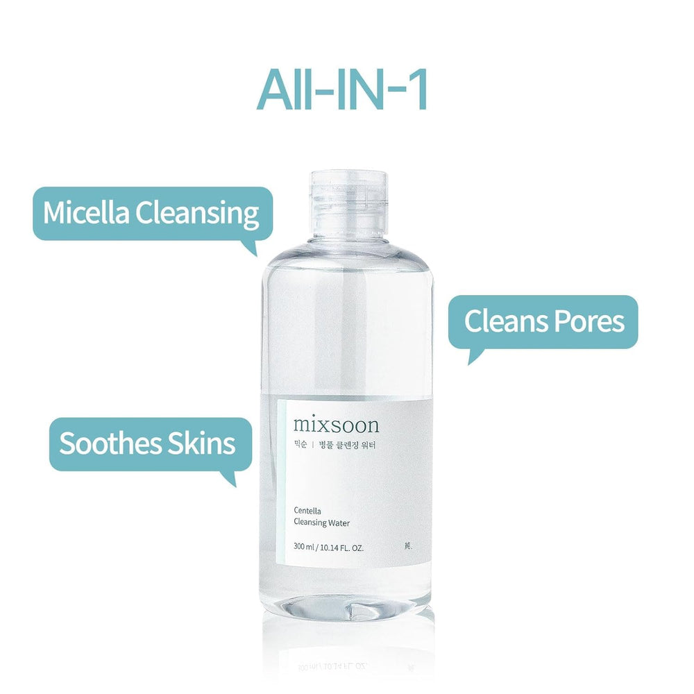 Mixsoon Centella Cleansing Water packaging signaling clean Korean skincare appeal