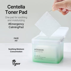 Mixsoon Centella Toner Pad sheets closeup highlights individual pads for calming hydration.