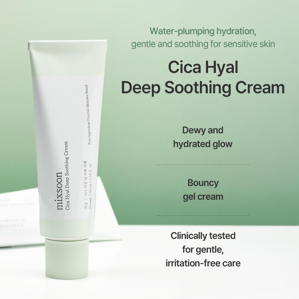 Mixsoon Cica Hyal Deep Soothing Cream jar closeup shows rich cream for deep moisture.