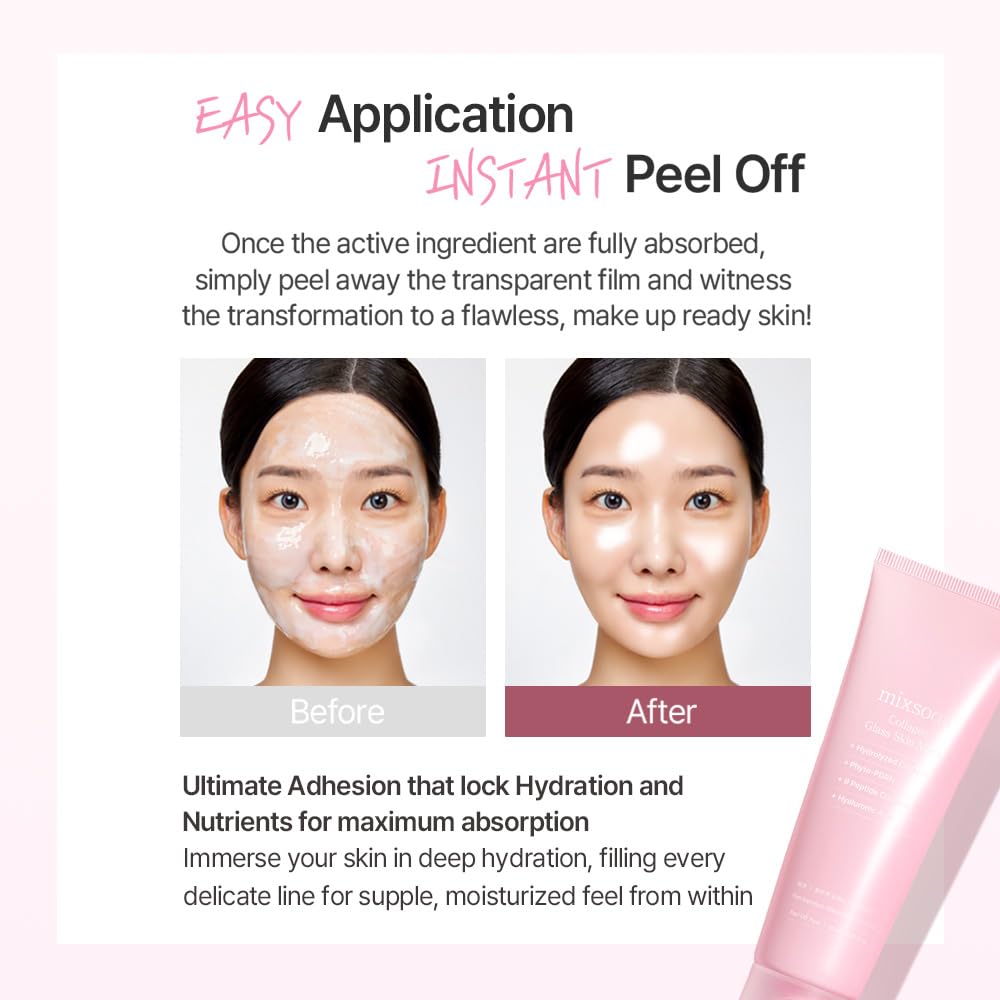 Mixsoon Collagen Glass Skin Mask on-face closeup showing snug fit