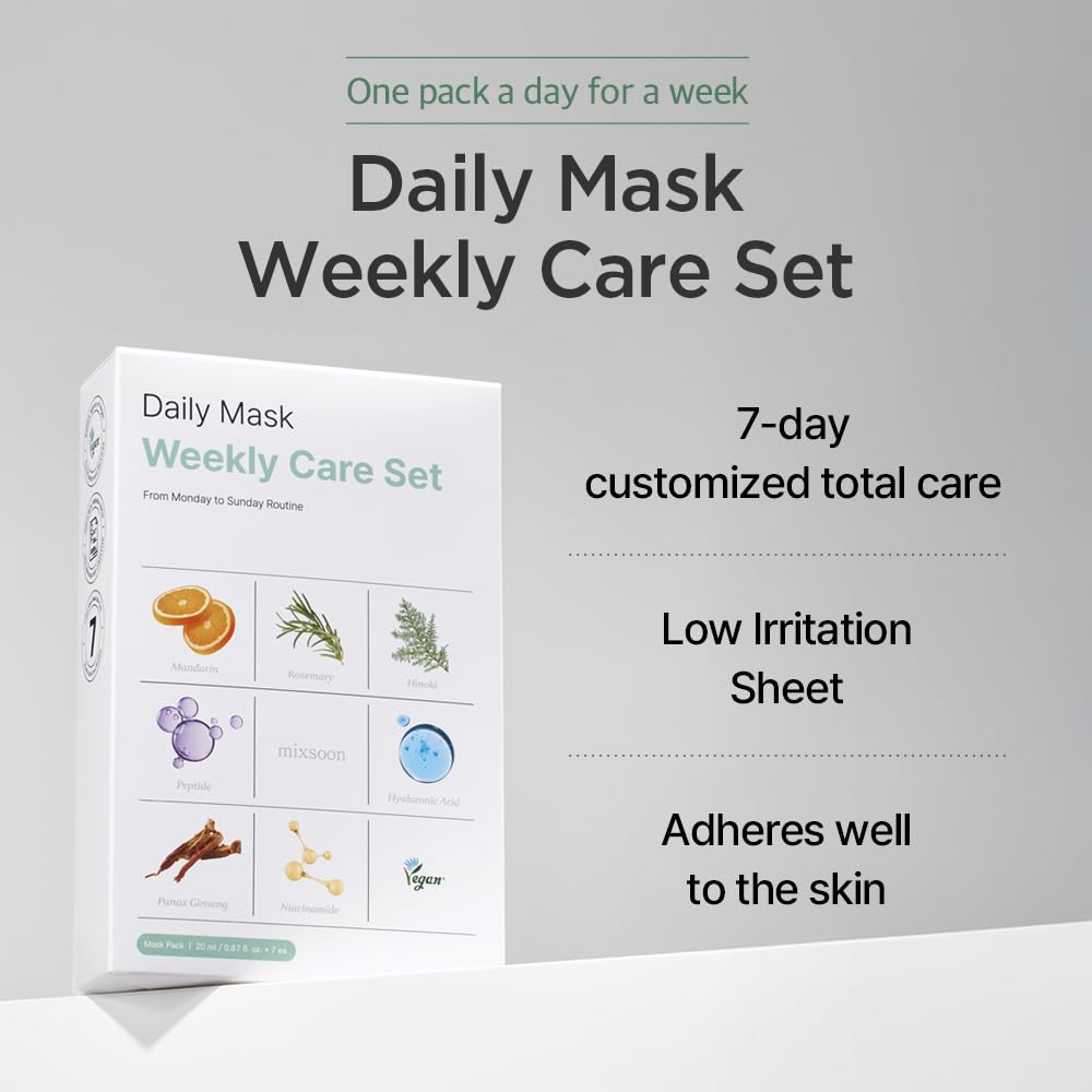 Mixsoon Daily Mask Weekly Care Set Tuesday Skin Mask smooths texture for a softer look.