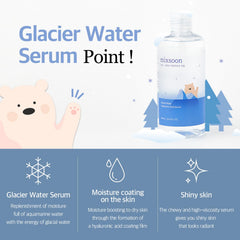 Mixsoon Glacier Water HA Serum pump dispense showcases convenient application.
