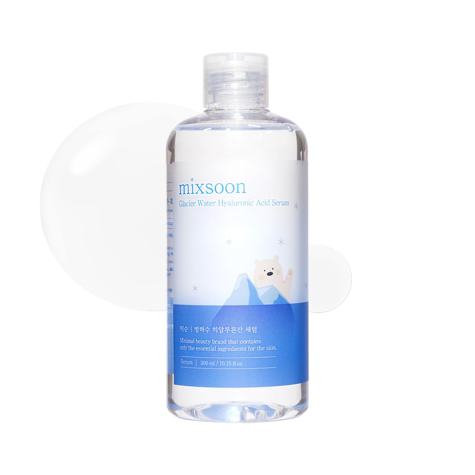Mixsoon Glacier Water Serum bottle closeup highlights hydration.