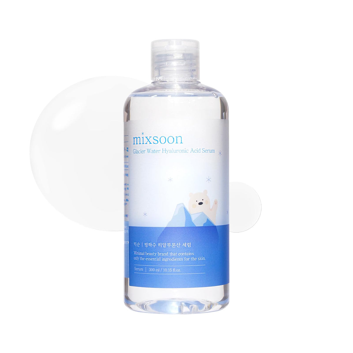 Mixsoon Glacier Water Serum bottle closeup highlights hydration.