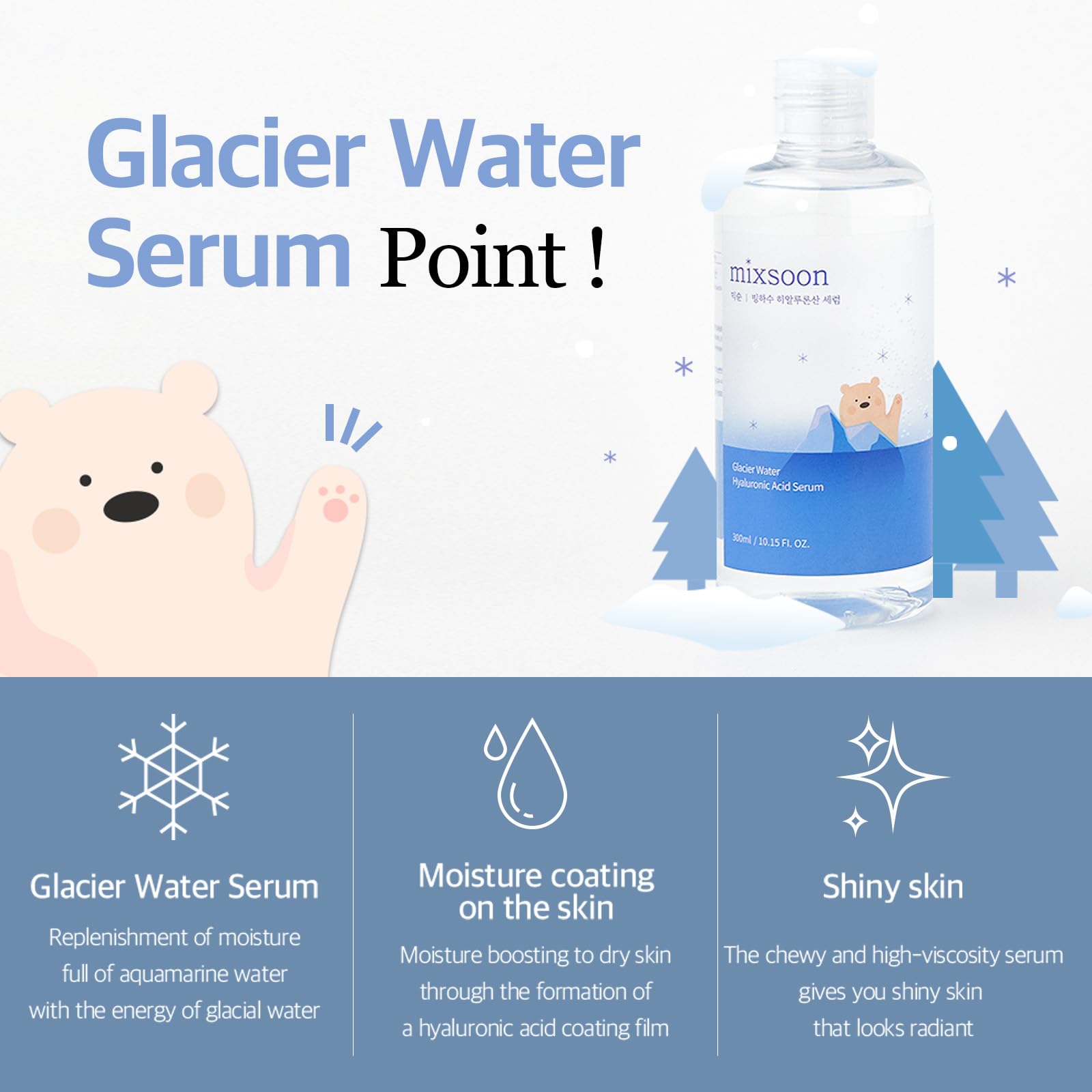Mixsoon Glacier Water Serum dispense action shows controlled application.