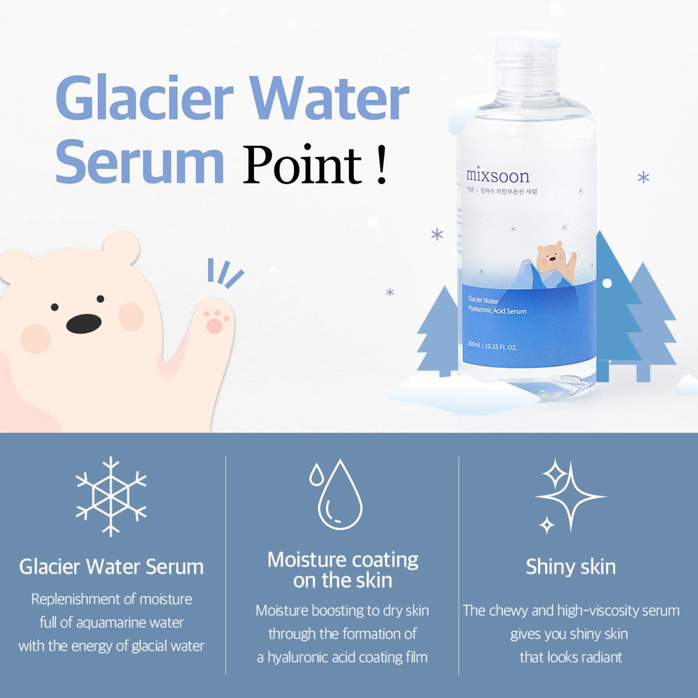 Mixsoon Glacier Water Serum dispense action shows controlled application.