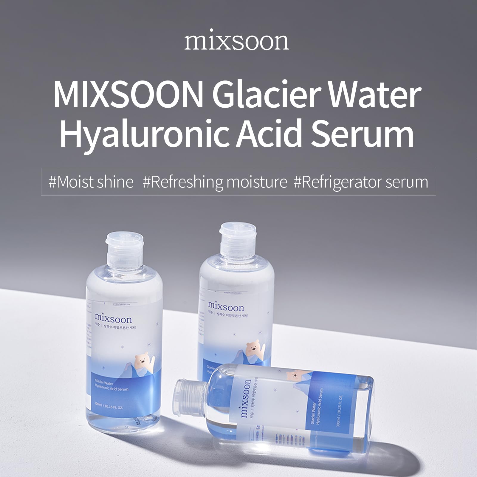 Mixsoon Glacier Water Serum texture swirl emphasizes rich, quick-absorbing formula.