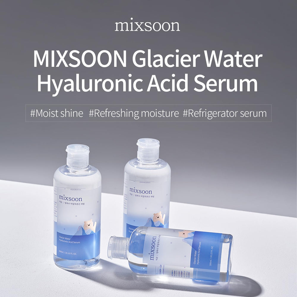 Mixsoon Glacier Water Serum texture swirl emphasizes rich, quick-absorbing formula.