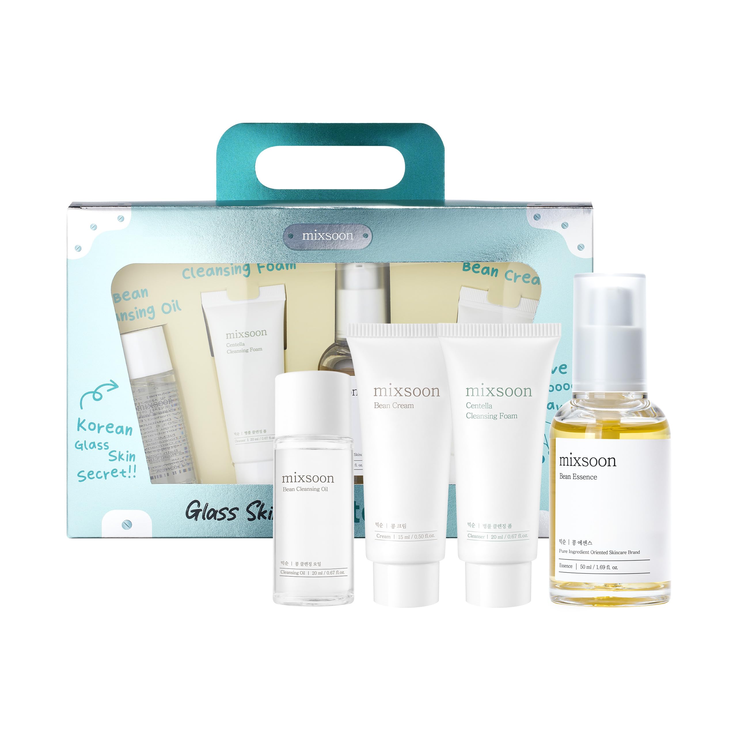 Mixsoon Glass Skin Kit packaging shows premium design for elegant skincare ritual.