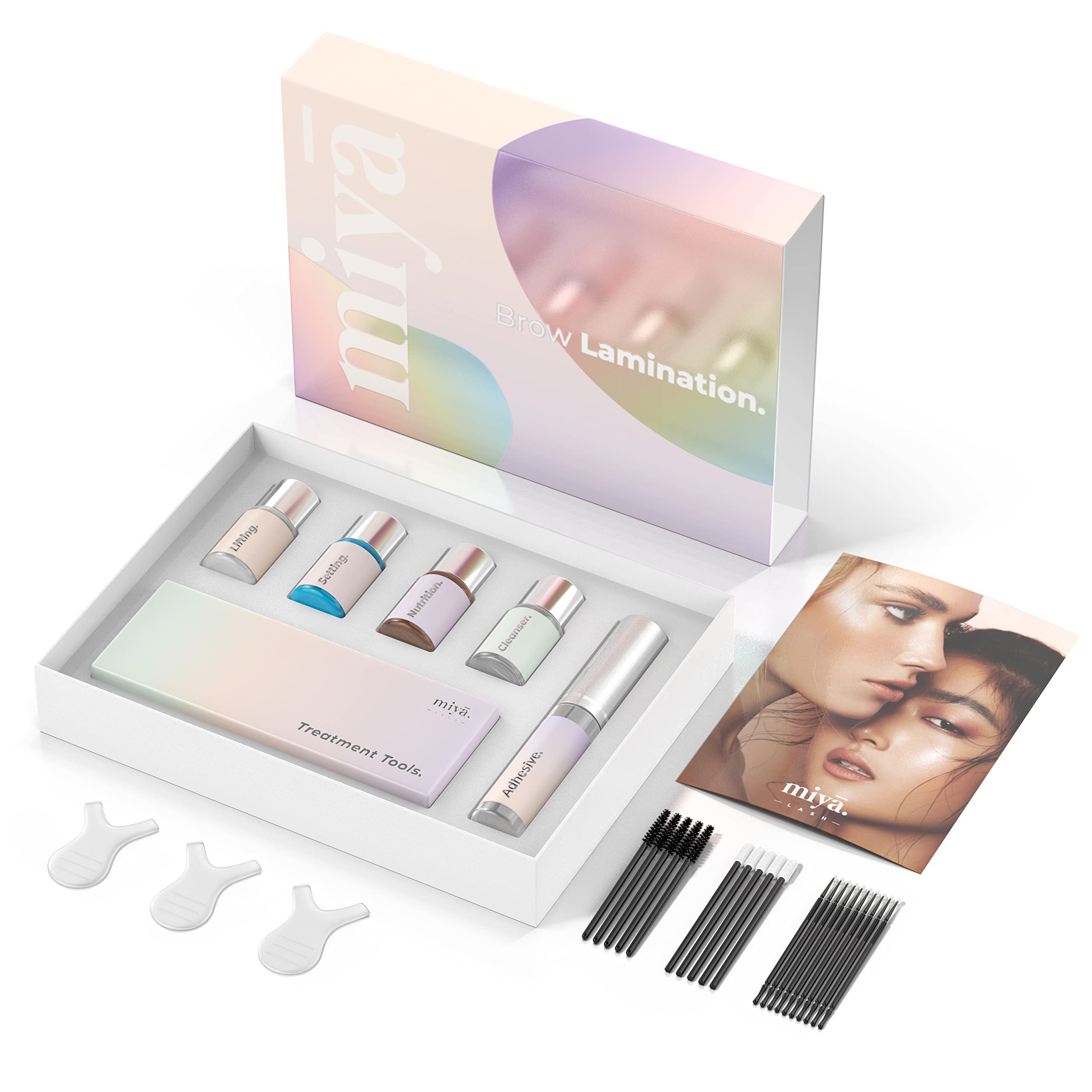 MIYA LASH brow lamination kit contents displayed for easy setup.