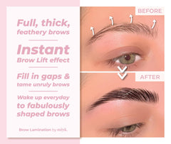 MIYA LASH brow lamination tools and applicators arranged for precise, professional-looking shaping.