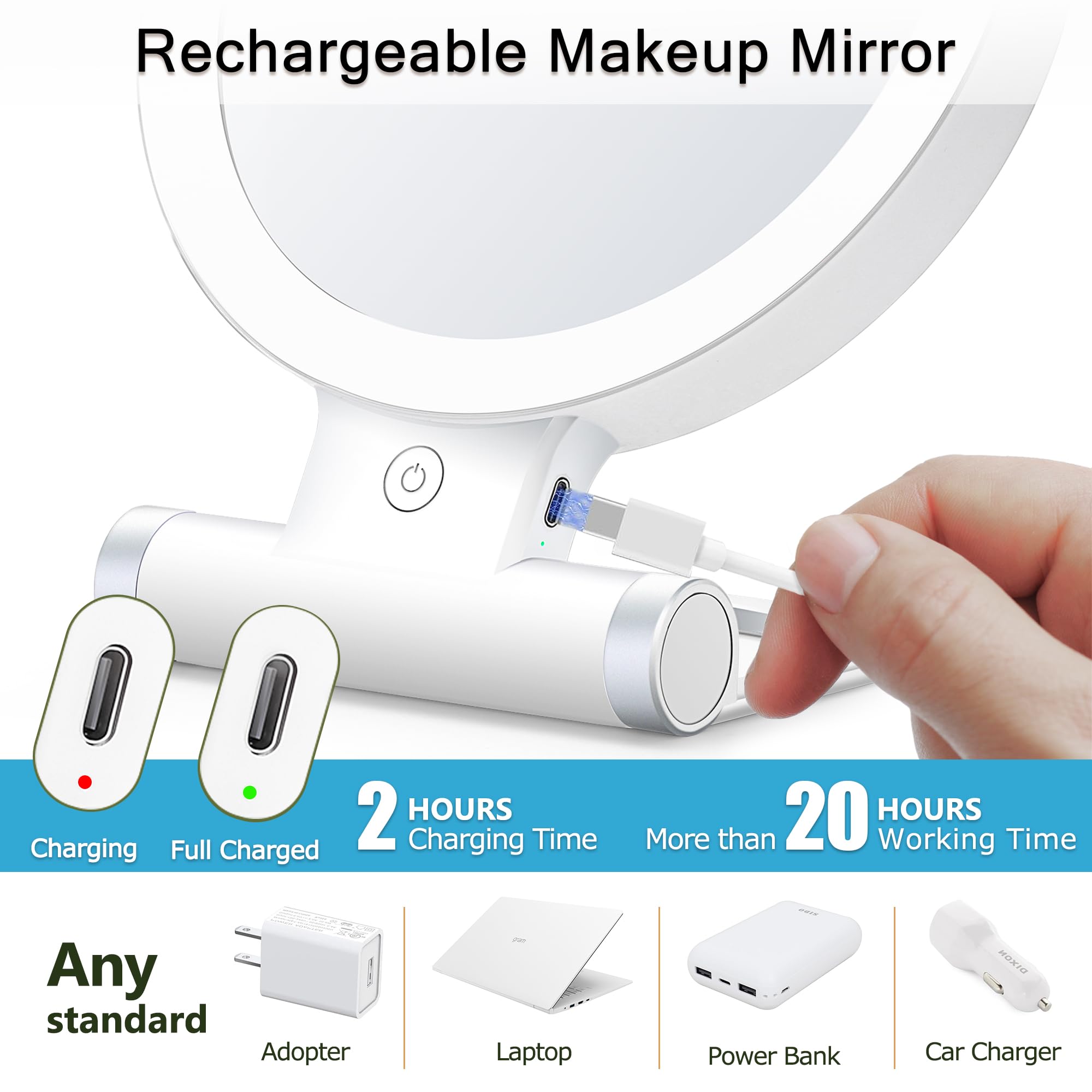 MIYADIVA adjustable-handle mirror ready for easy positioning