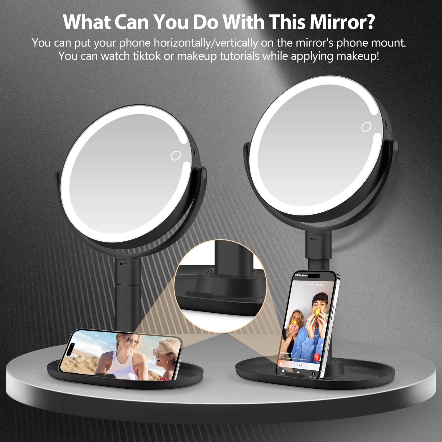 MIYADIVA battery-powered makeup mirror with 2000 mAh capacity for longer use