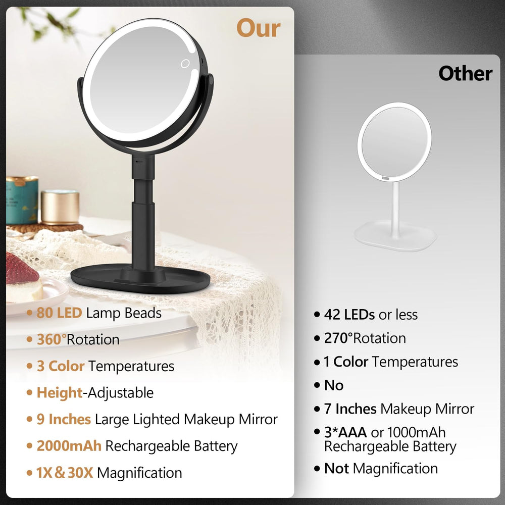 MIYADIVA desk mirror with 80 LEDs for bright, even illumination
