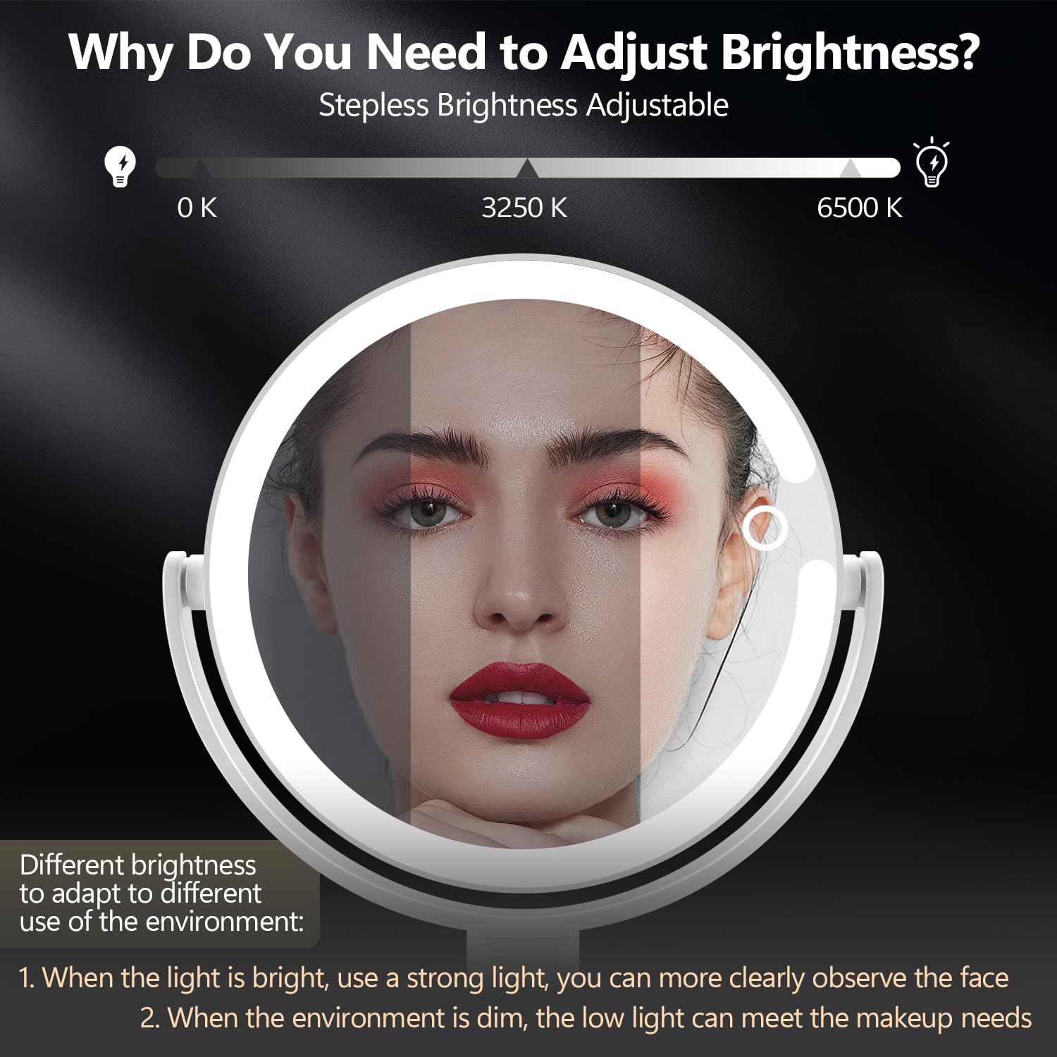 MIYADIVA desk mirror with 2000mAh battery supports cordless use throughout the day.