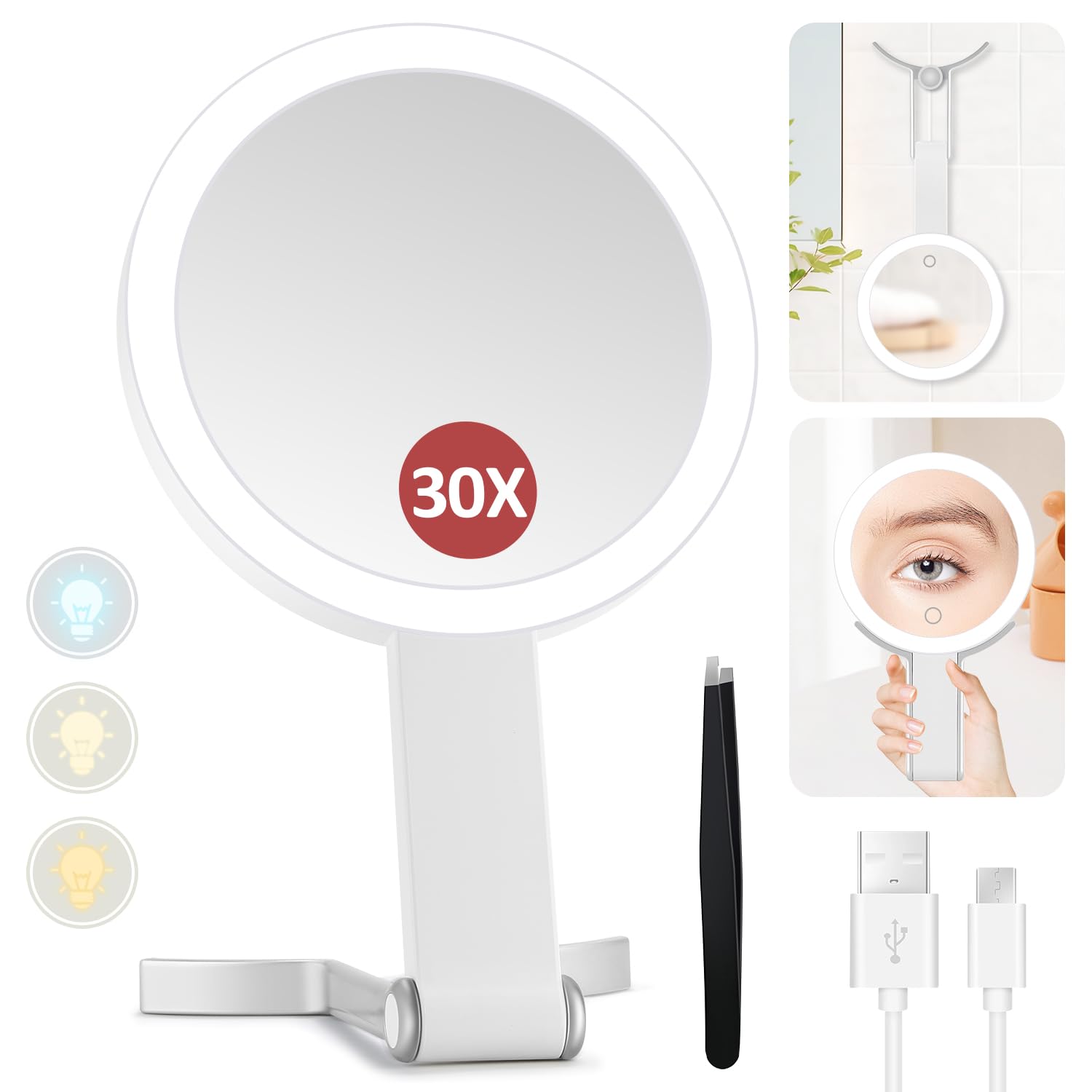 MIYADIVA lighted makeup mirror with 30X magnification for precise detail tasks.