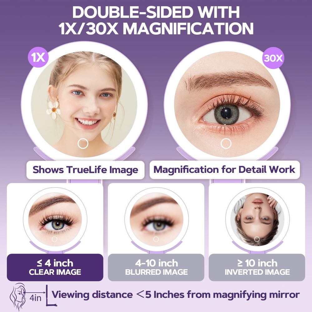 MIYADIVA purple handheld mirror with ergonomic handle for portable makeup.