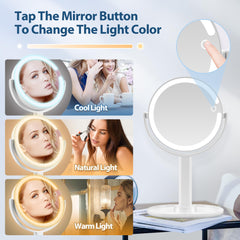 MIYADIVA mirror showing three color LED lighting for true-to-tone makeup