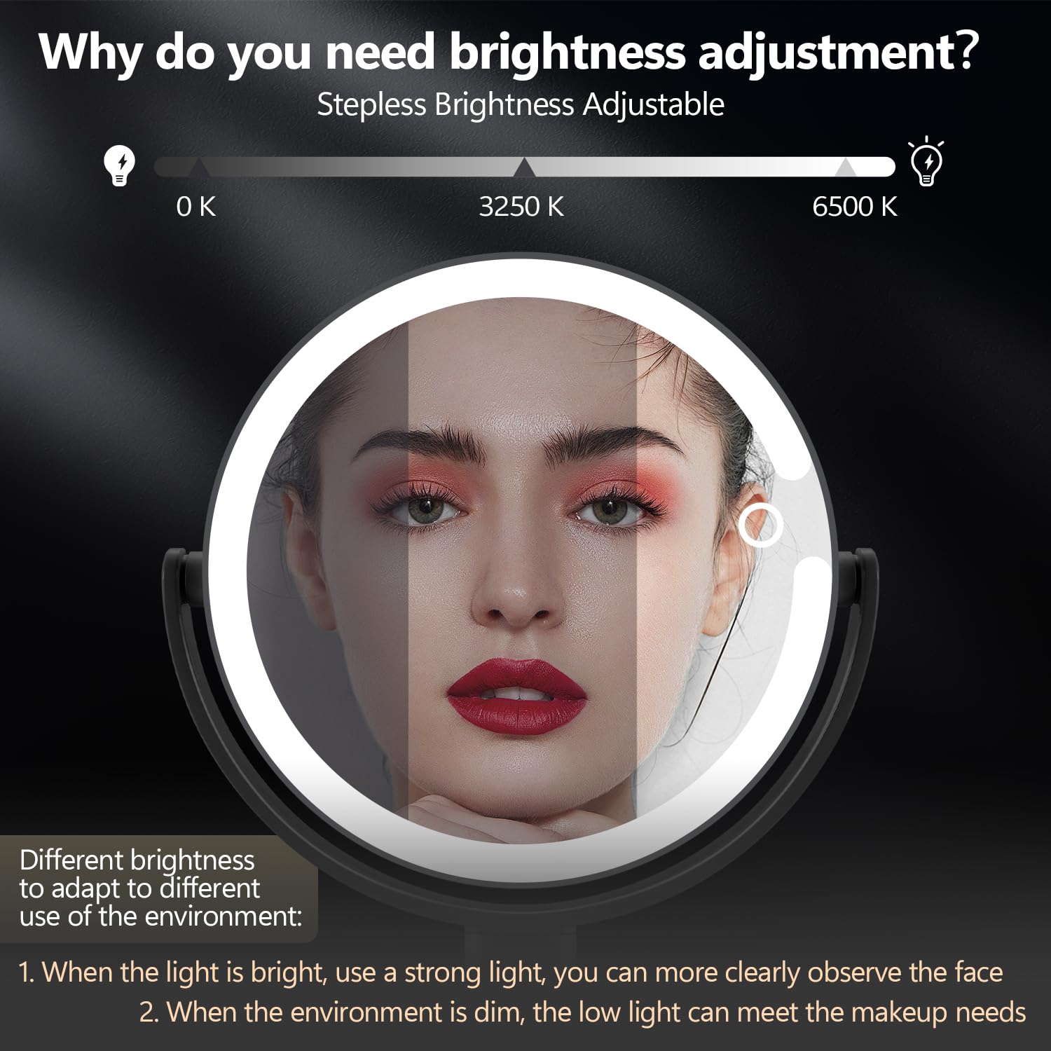 MIYADIVA touch-switch lighted vanity mirror with adjustable brightness and color