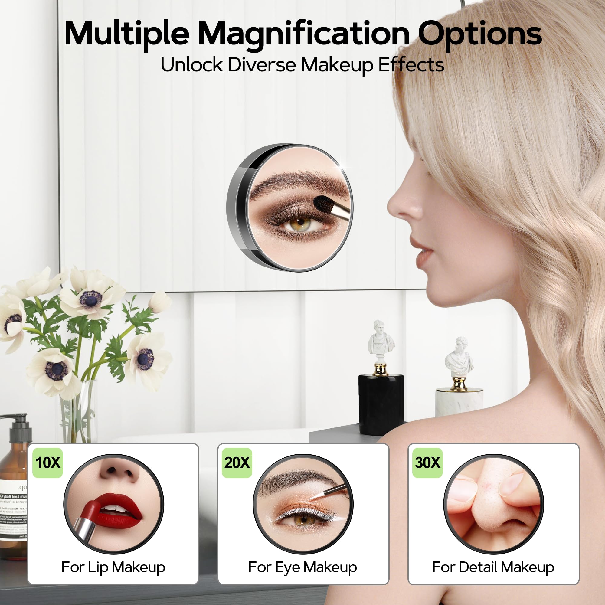 MIYADIVA magnifying mirror 20x reveals pores for skincare checks