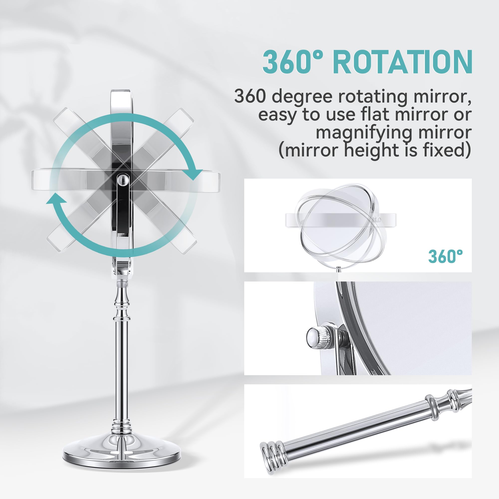 MIYADIVA magnifying mirror on stand with 360° rotation for flexible angles