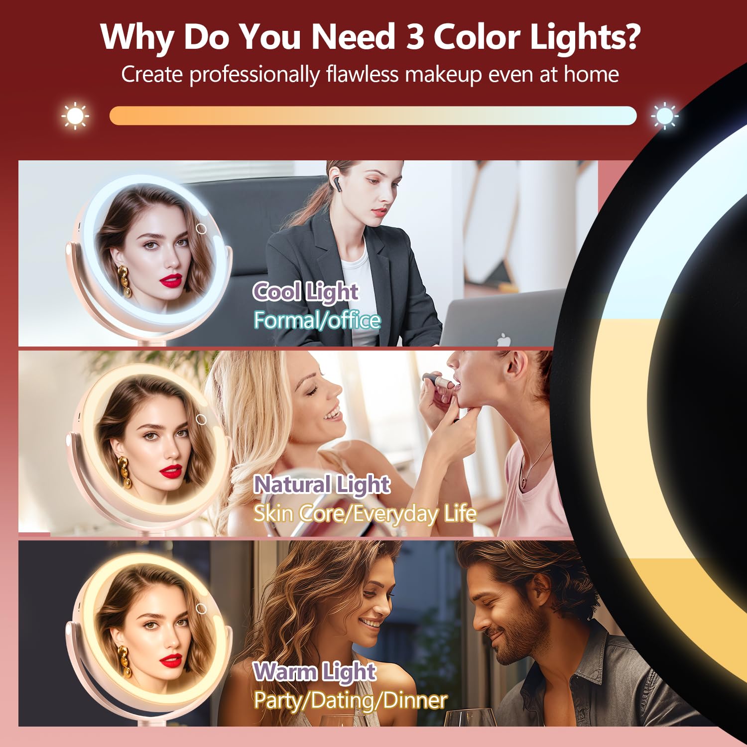 MIYADIVA makeup mirror with 2000mAh battery for cordless vanity use.