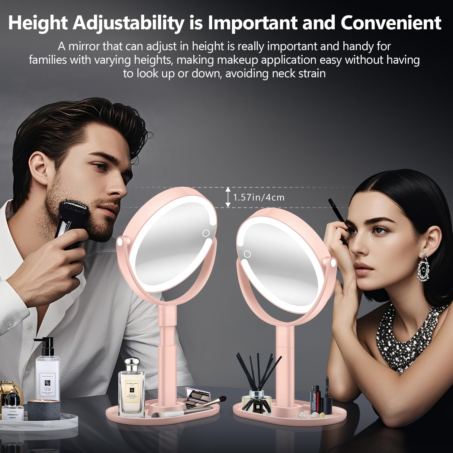 MIYADIVA makeup mirror with 80 LEDs bright, even illumination.