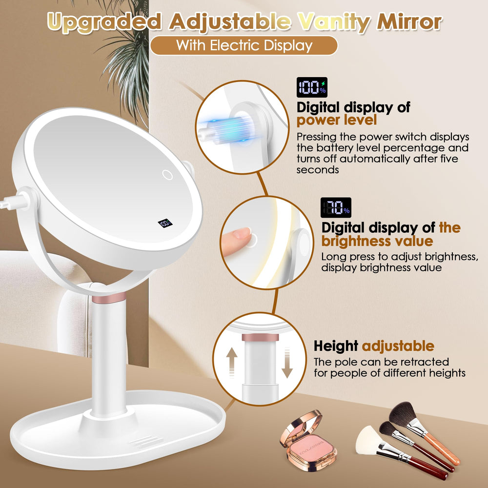 MIYADIVA height-adjustable mirror with 360-degree rotation for comfortable vanity use.