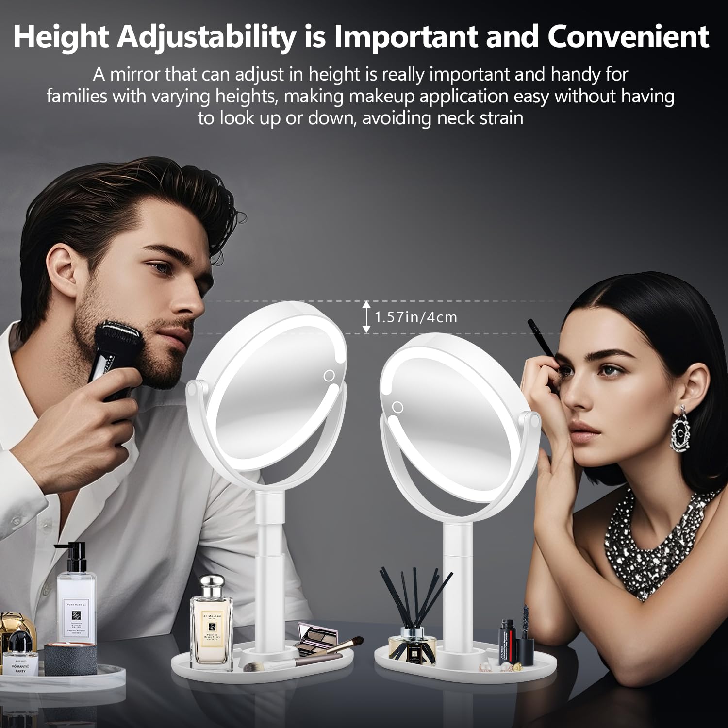 MIYADIVA makeup mirror showing three color temperature lighting options