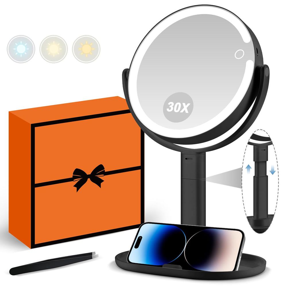 MIYADIVA makeup mirror with lights and 30x magnification for precise detailing