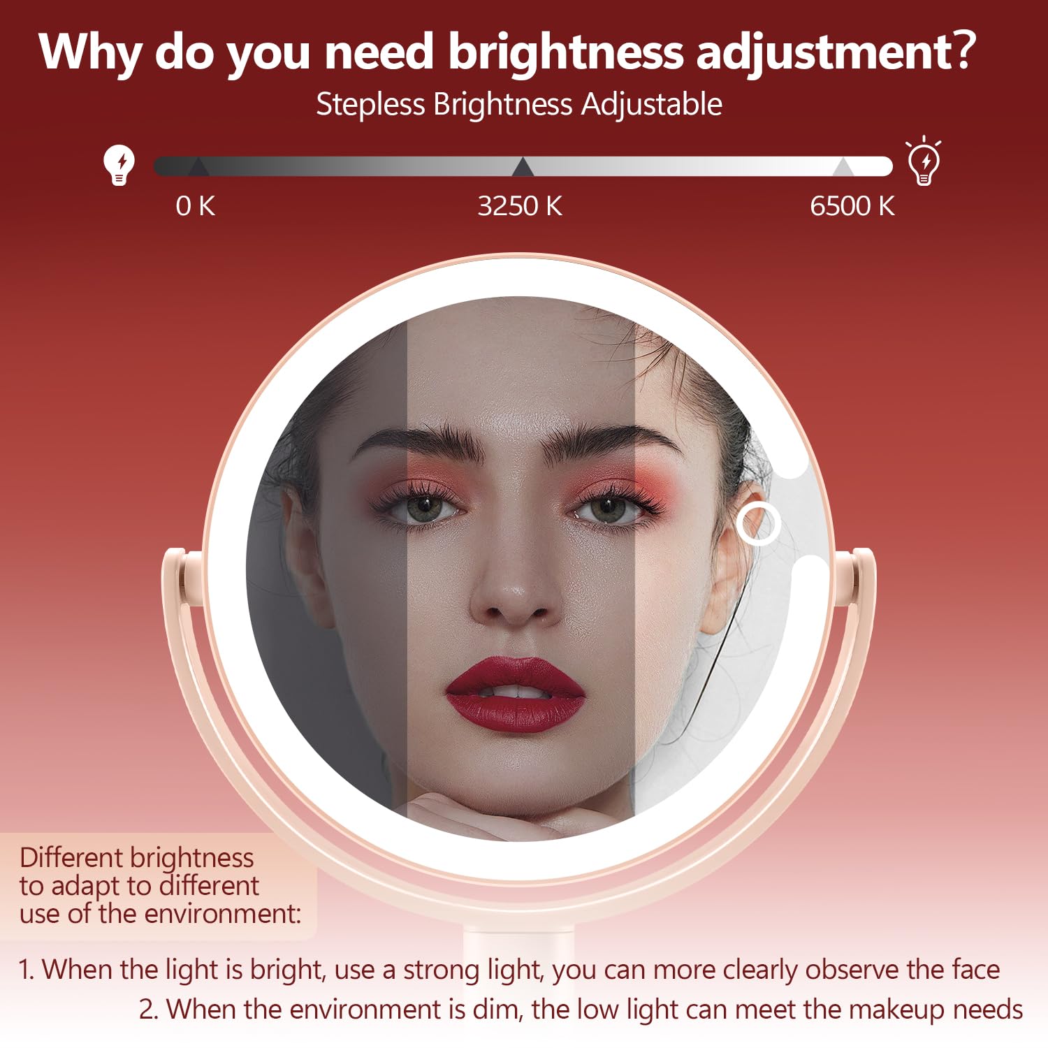 MIYADIVA makeup mirror with phone holder for tutorials while applying makeup.