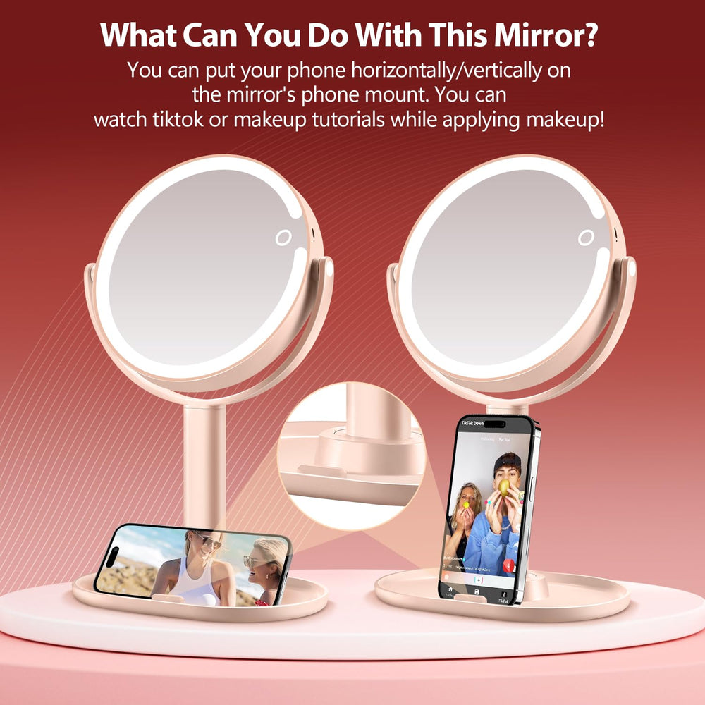 MIYADIVA makeup mirror in pink finish adds stylish vanity appeal.
