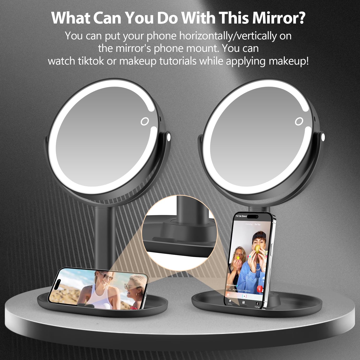 MIYADIVA compact desk mirror sits securely on a vanity or table