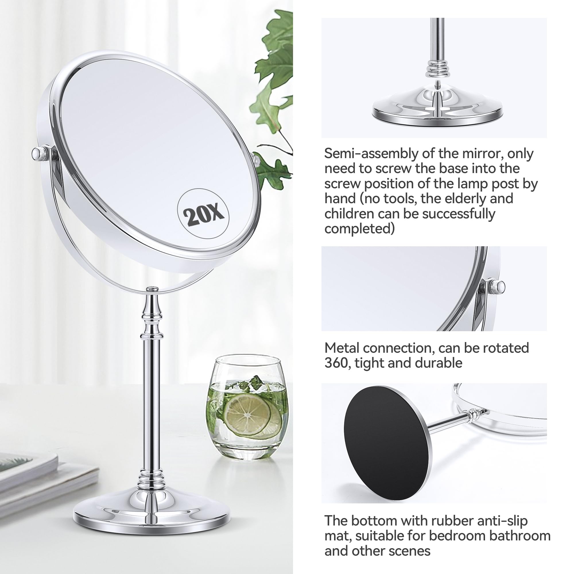 MIYADIVA metal-finish magnifying mirror close-up highlighting elegant design