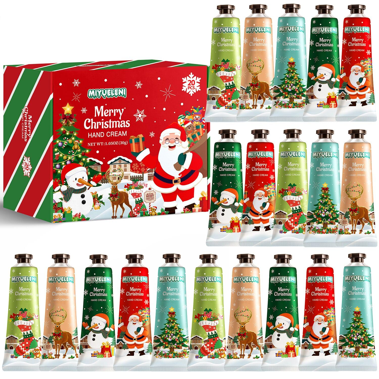 MIYUELENI Christmas hand cream set box-front demonstrates gift-ready packaging for holidays.